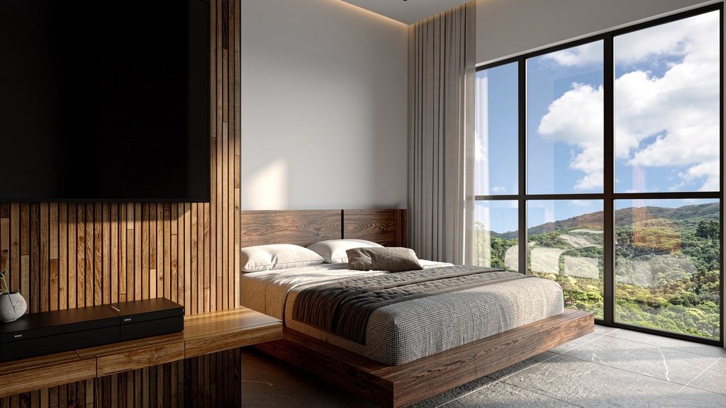 Perspectiva interna de um studio do Sun Place Home Club